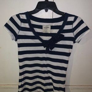 Abercrombie Kids Navy & White Stripe Tee w/ Detail
